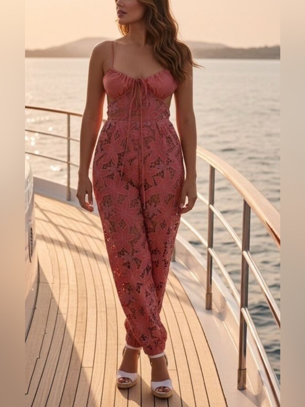 Free People Intimately Meet Me In Bali Crochet Lace Floral Romper - NWOT Size L
